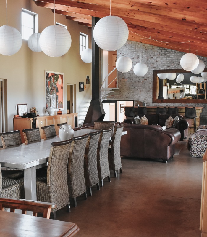 Open-plan living and dining area at Lake Lodge