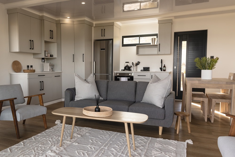 Open-plan living area inside Leda Pod