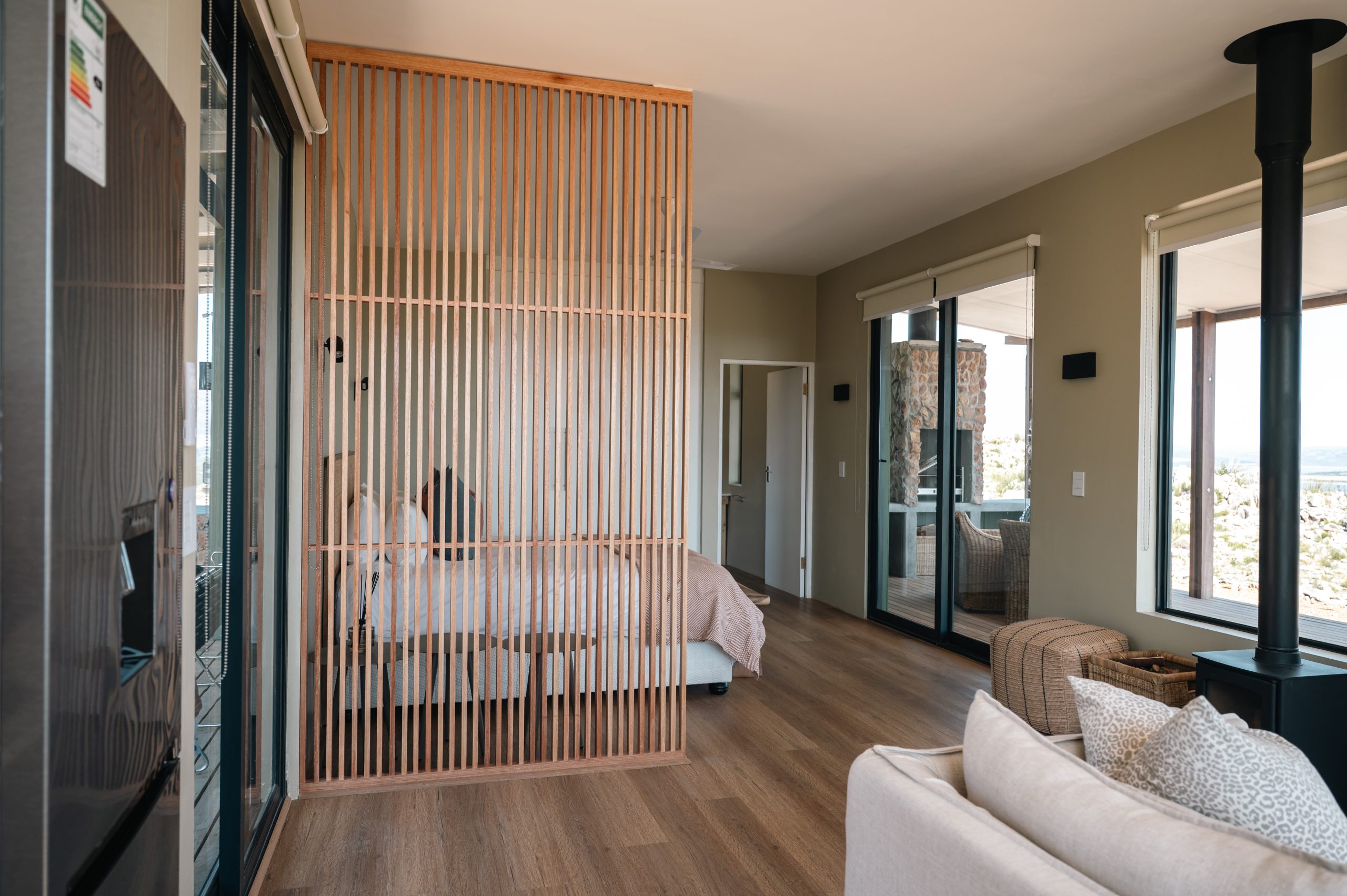 Bedroom and living area inside Sola Pod